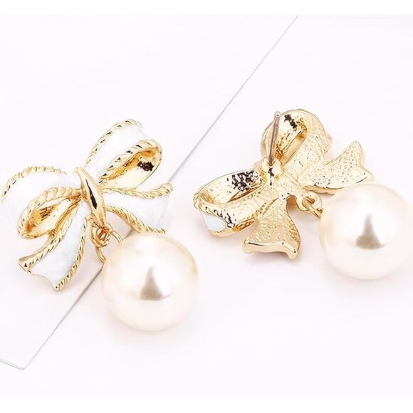 Gold Bow Earrings for Women, Long Tassel Chain Drop Earrings, Trendy Small Bow E - Picture 3 of 7